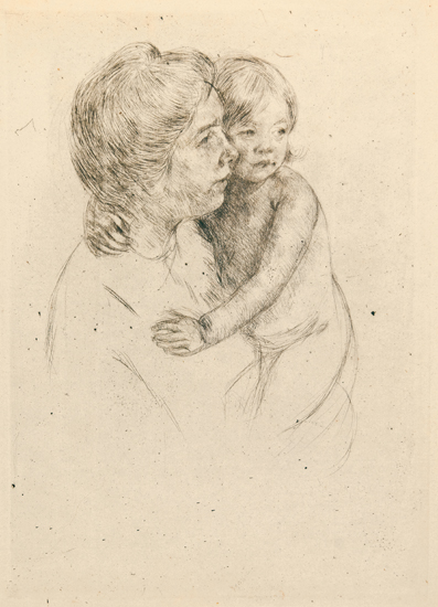 Appraisal: MARY CASSATT Denise Holding her Child Drypoint on antique cream