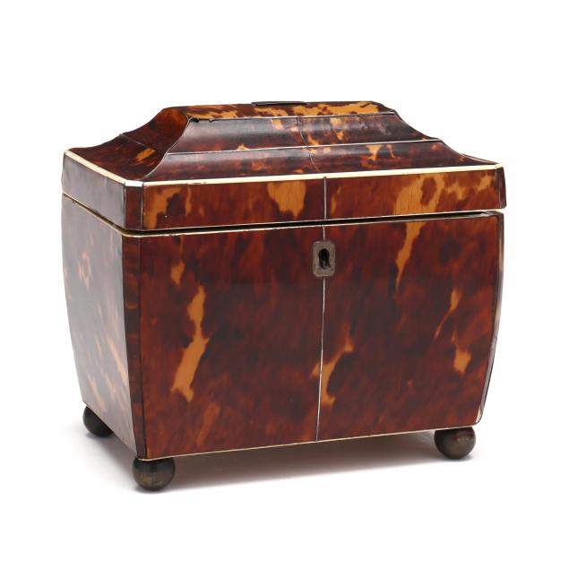 Appraisal: REGENCY TORTOISESHELL TEA CADDY First quarter th century rectangular form