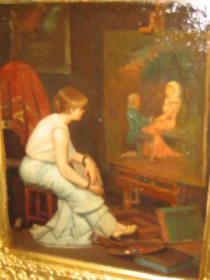 Appraisal: ENGLISH SCHOOL Late th Century An Artist Studio oil on