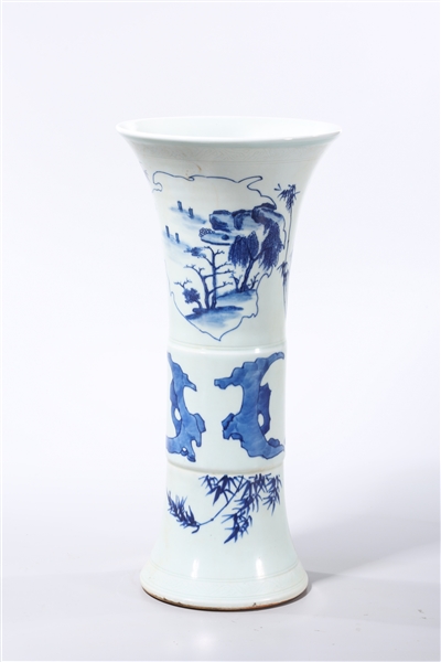 Appraisal: Chinese blue and white porcelain gu-form vase depicting landscape scenes