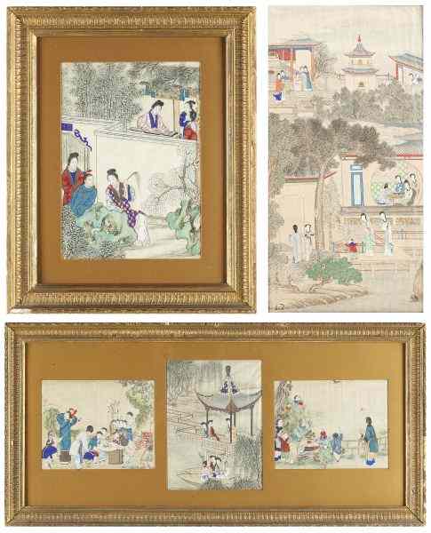 Appraisal: Five Japanese School Paintings th centuryeach painted in colors on