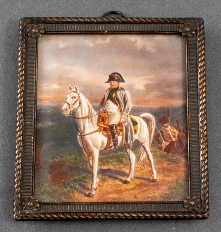 Appraisal: MINIATURE PORTRAIT OF NAPOLEON RIDING A HORSE Miniature hand-painted portrait