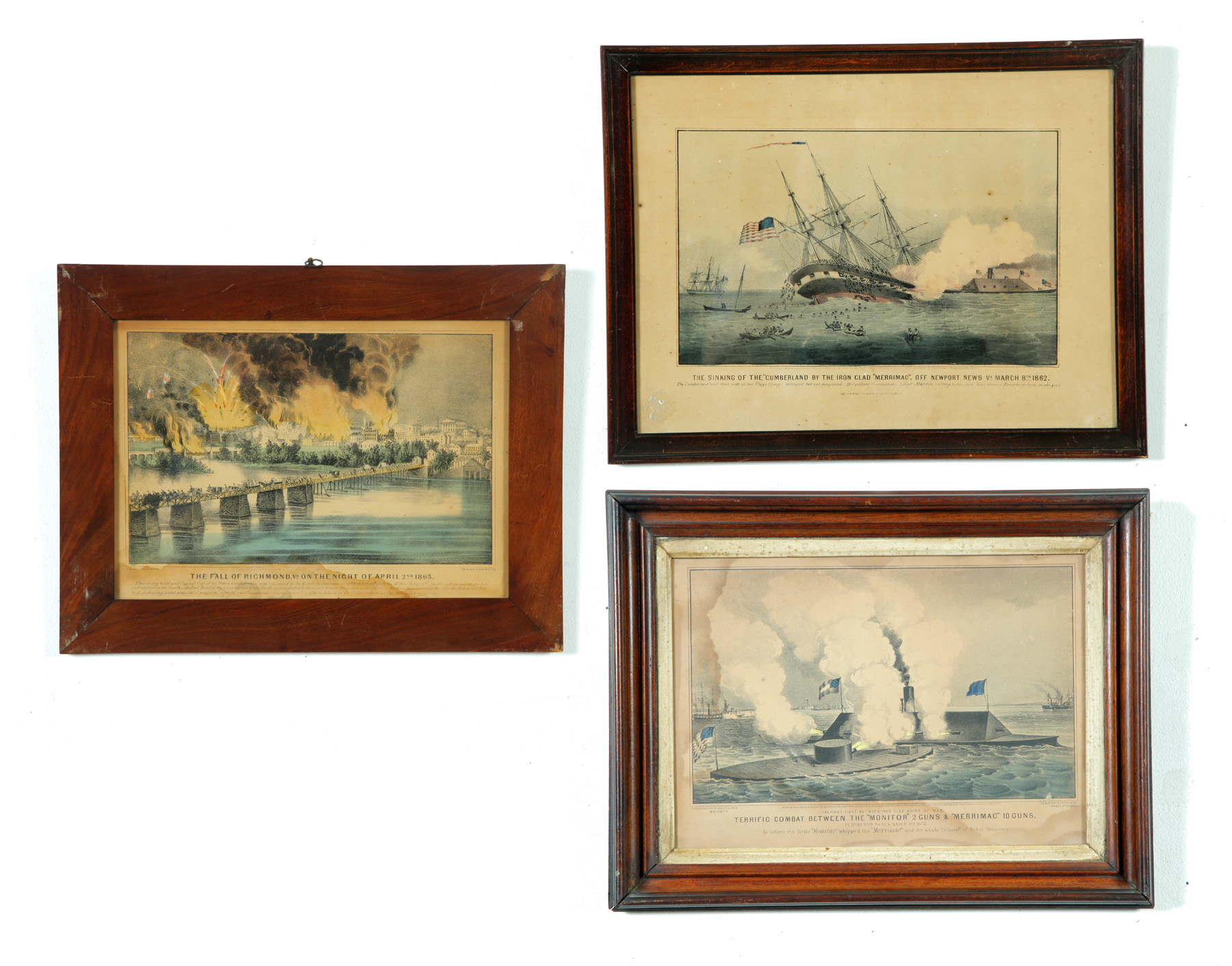 Appraisal: THREE PRINTS BY CURRIER IVES Hand colored lithographs Small folio