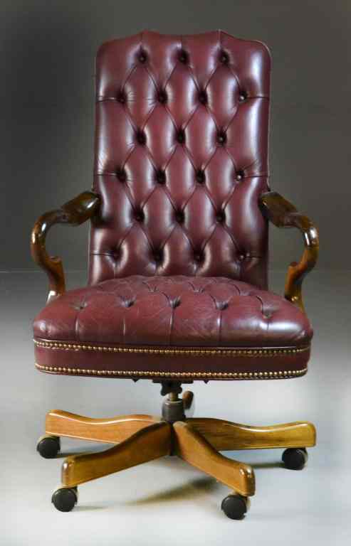 Appraisal: Iphraim March Padded Burgundy Leather Office ChairHigh back leather chair