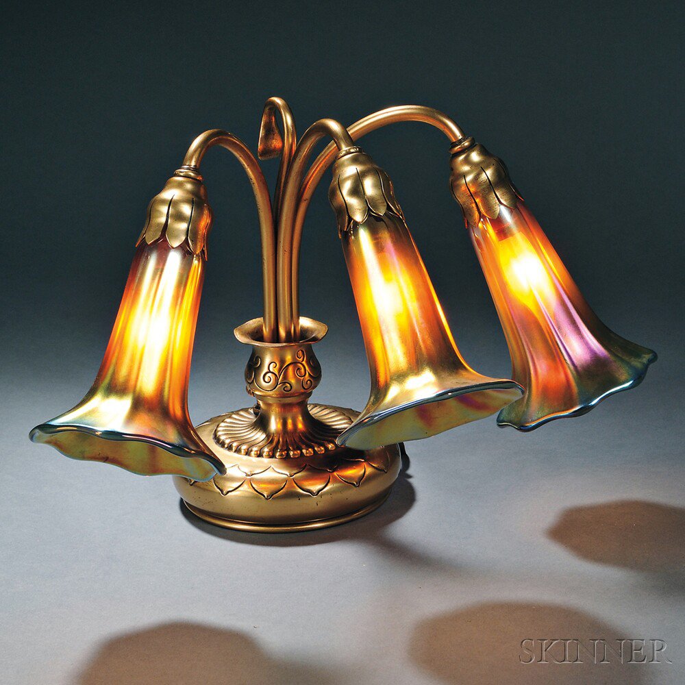 Appraisal: Tiffany Studios Lily Lamp Patinated bronze art glass New York