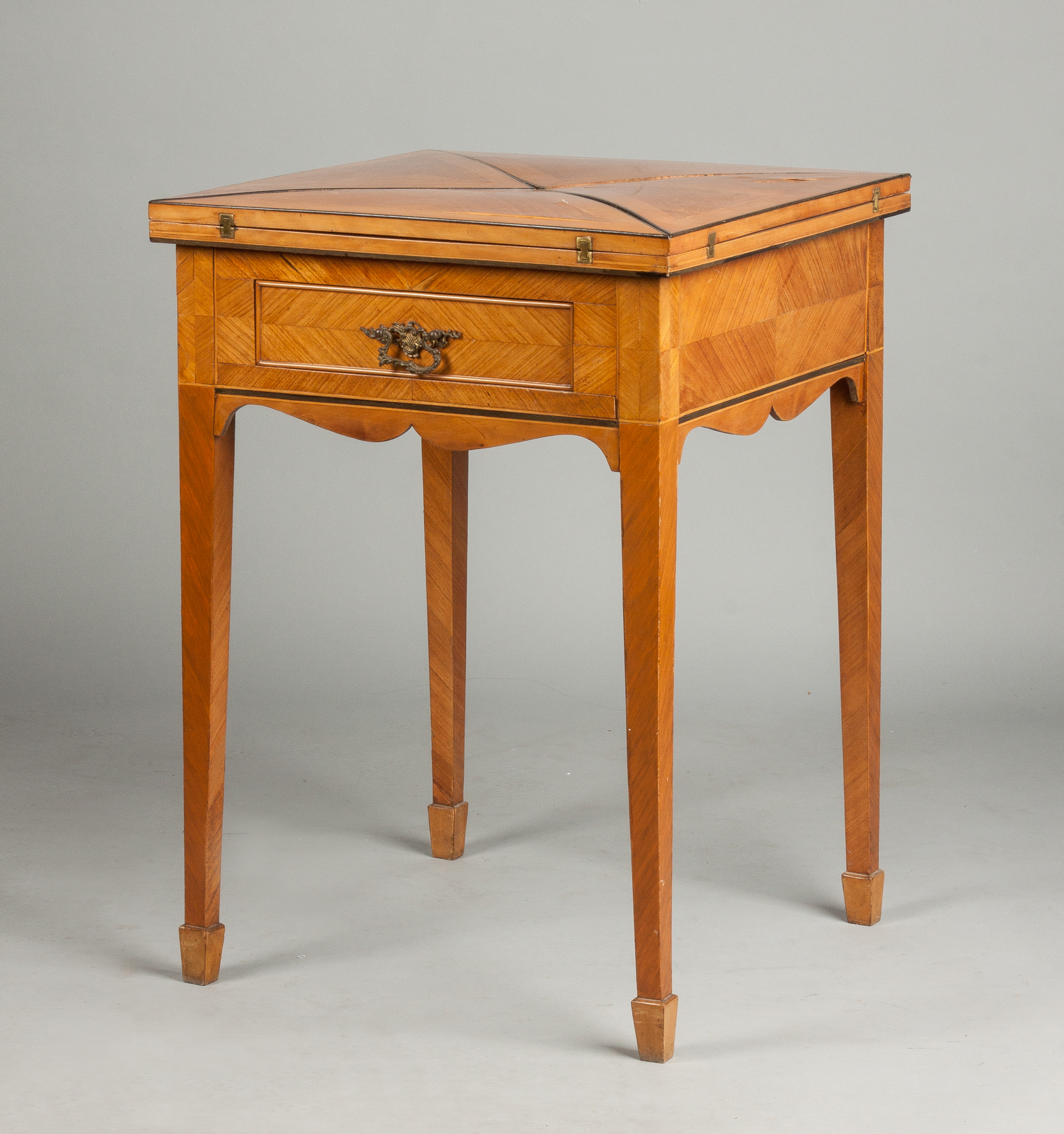 Appraisal: Kingwood Ebony Handkerchief Card Table with Drawer th cent Rotating