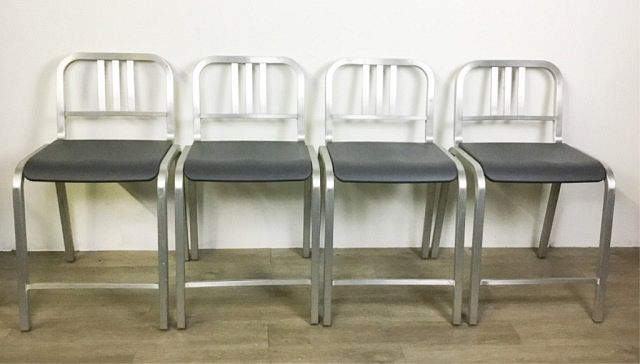 Appraisal: Emeco By Sottsass Nine-O Brushed Aluminum Chairs Brushed aluminum with