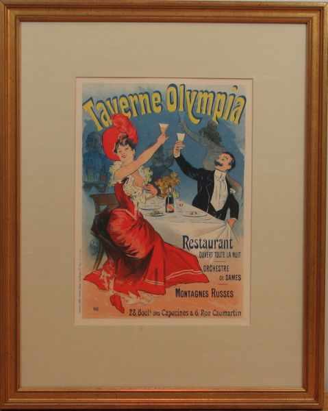 Appraisal: Jules Cheret Taverne Olympia lithograph x canvas x frame Canvas