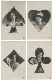 Appraisal: Set of Four Belgian Playing Card Real Photo Postcards Photographs