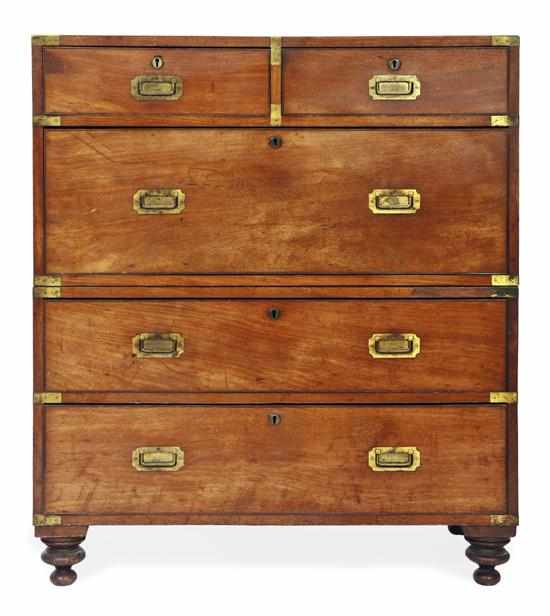 Appraisal: A MID TH CENTURY MAHOGANY CAMPAIGN CHEST The two sectional