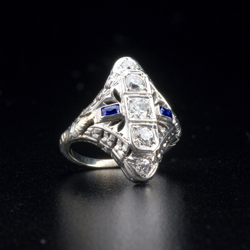 Appraisal: Art Deco diamond and sapphire cocktail ring k wg MC