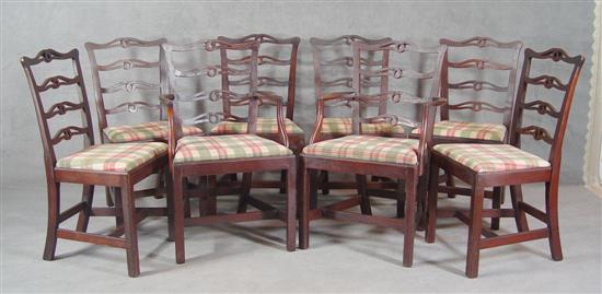 Appraisal: Eight Chippendale Style Dining Chairs Circa Two arms and six