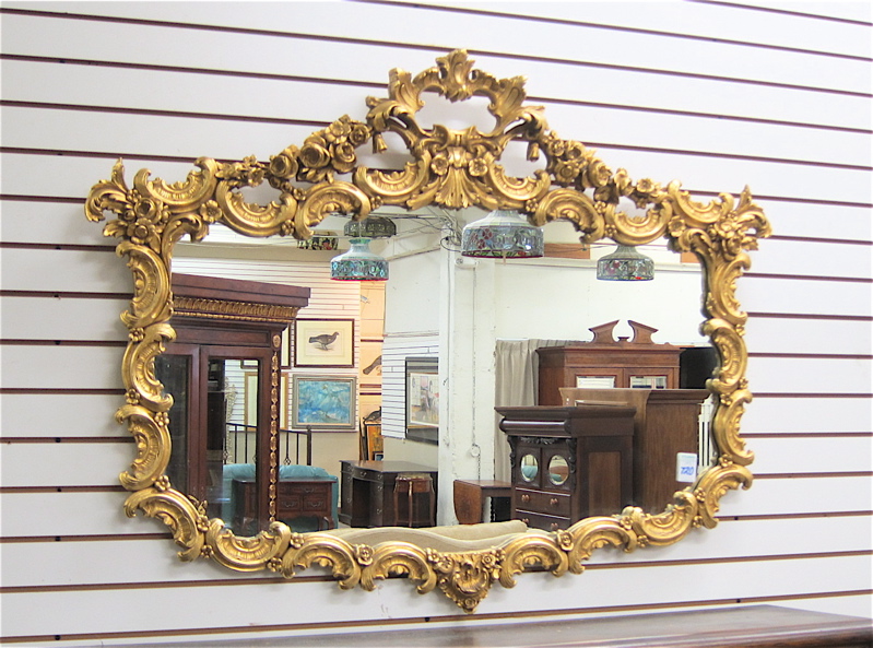 Appraisal: LOUIS XV STYLE CARVED GILT WOOD FRAMED WALL MIRROR H