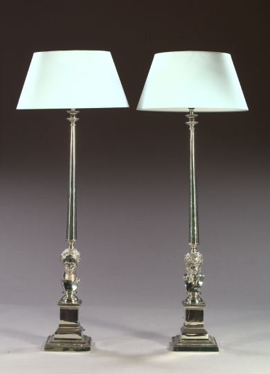 Appraisal: Tall Pair of French Silvered Brass Table Lamps in the