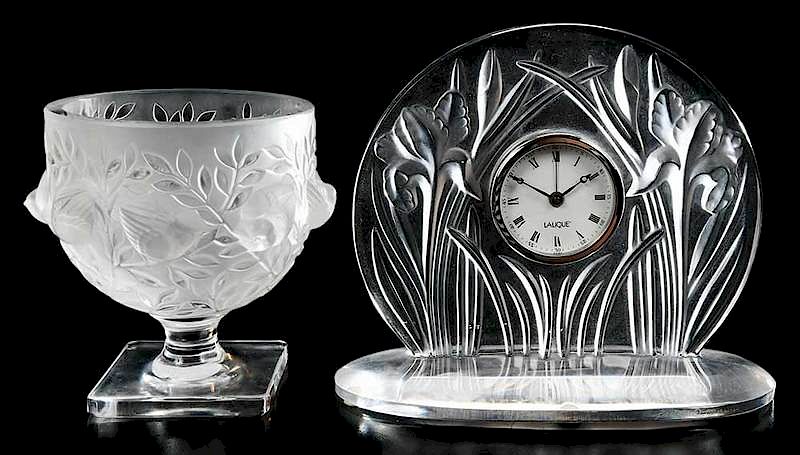 Appraisal: Lalique Elisabeth Vase Iris Pendule Clock clock engraved M Lalique