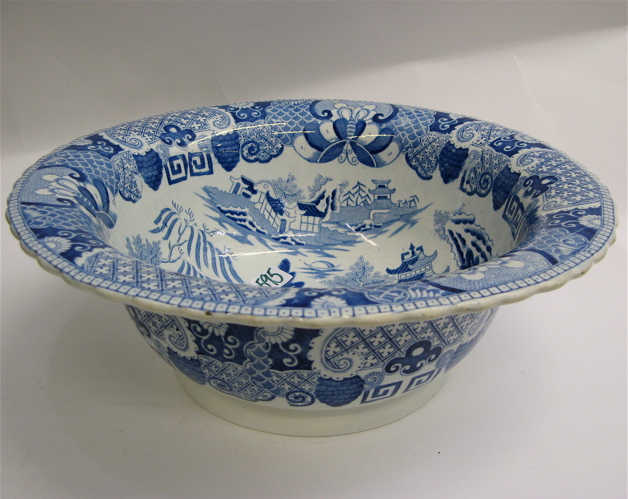 Appraisal: PORCELAIN BLUE WHITE TRANSFERWARE SERVING BOWL round with wide scalloped