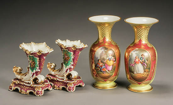 Appraisal: Pair of Paris Porcelain Pictorial Vases and a Pair of