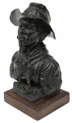 Appraisal: Bronze sculpture on wood base Buffalo Soldier Tenth Cavalry signed