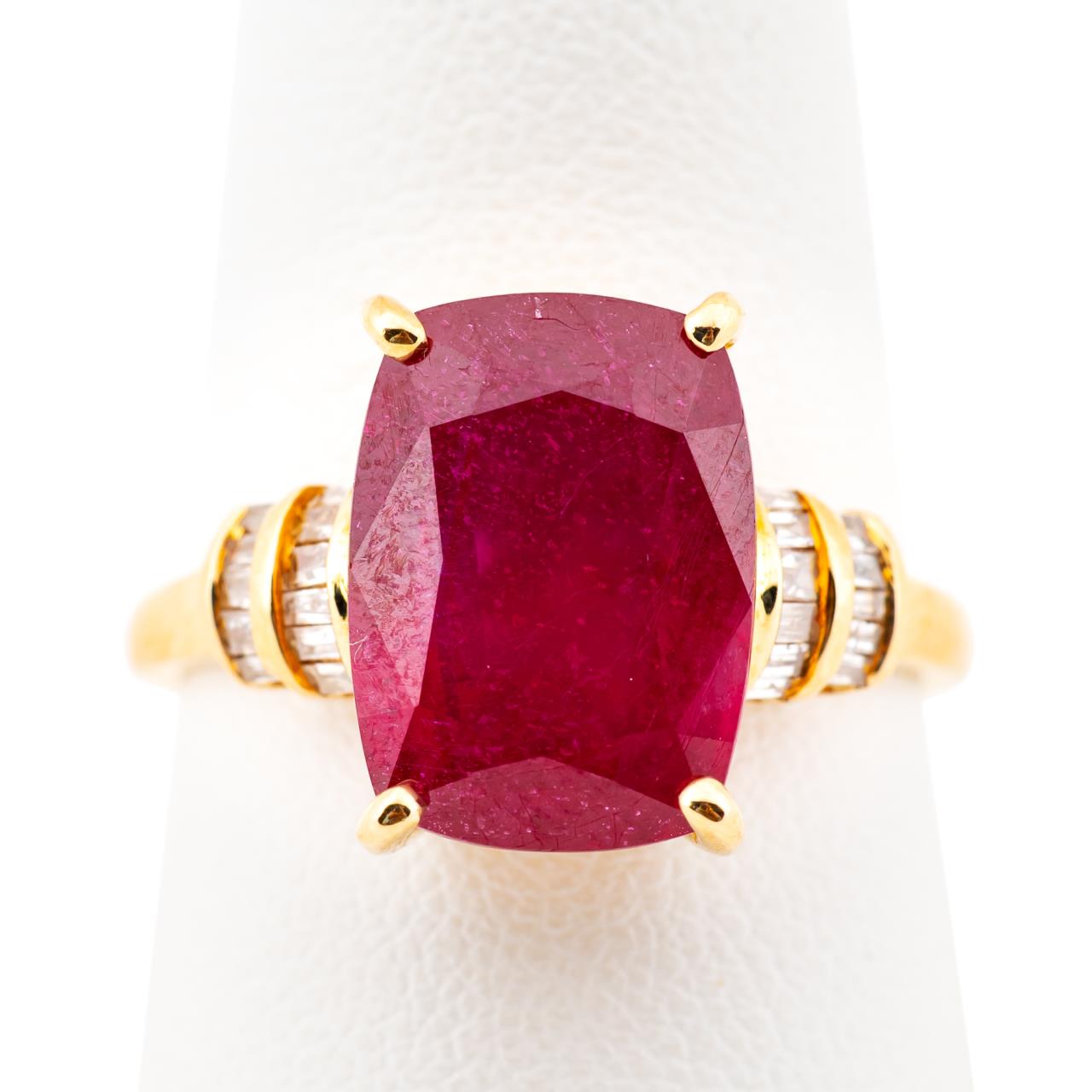 Appraisal: K YG ENHANCED RUBY DIAMOND RING k yellow gold enhanced