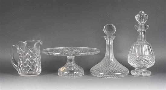 Appraisal: Waterford crystal pitcher pedestal cake plate and two decanters decanters