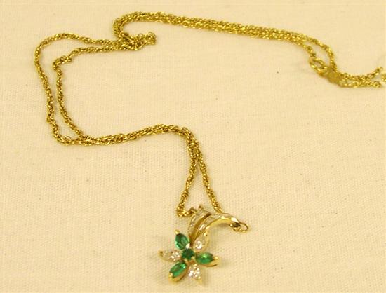 Appraisal: JEWELRY Emerald and Diamond Flower Necklace K yellow gold set