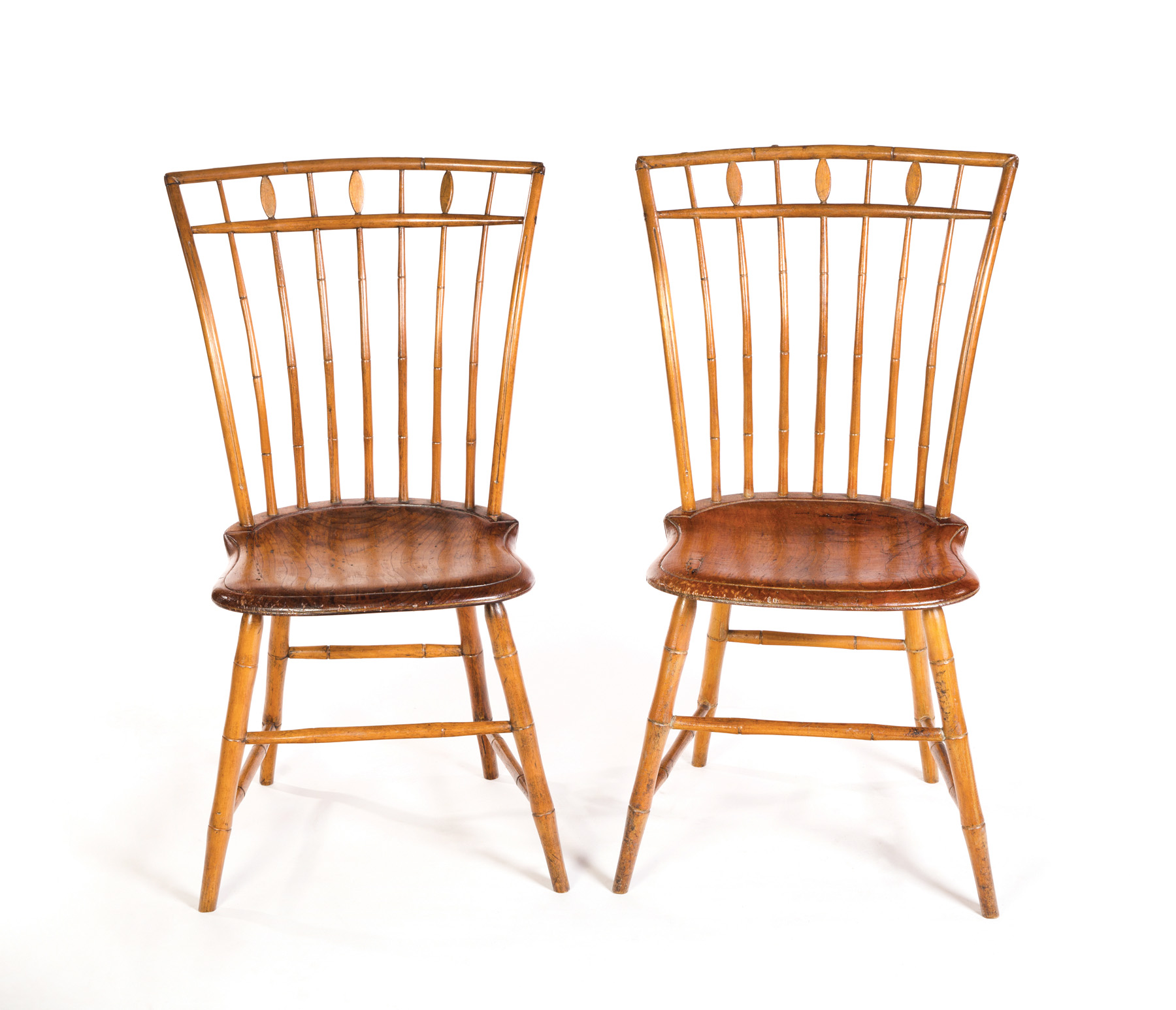 Appraisal: PAIR OF BIRDCAGE WINDSOR SIDE CHAIRS WITH BAMBOO TURNINGS American