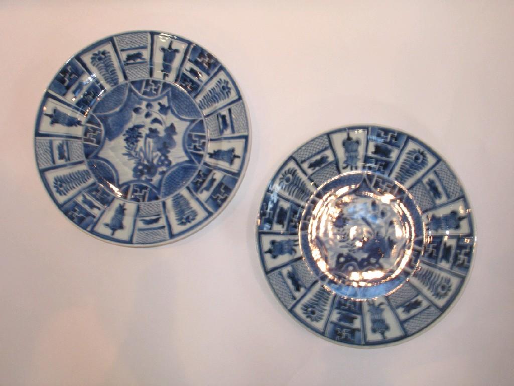 Appraisal: A PAIR OF KRAAK STYLE BLUE AND WHITE DISHES decorated