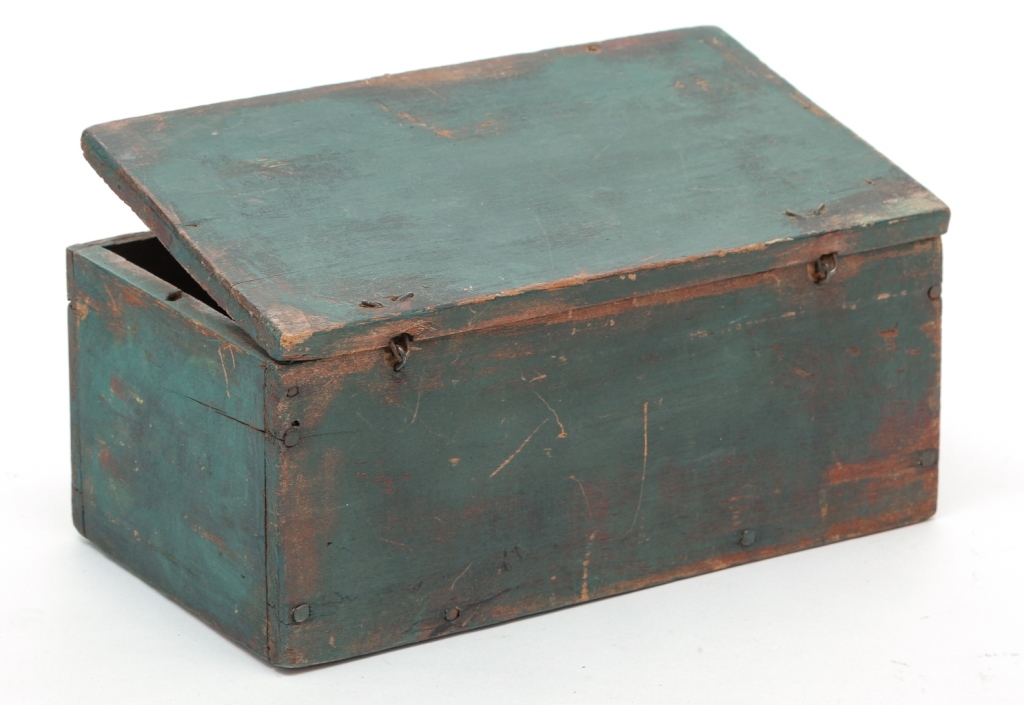 Appraisal: TWO AMERICAN BOXES Mid th century Tole dometop document box