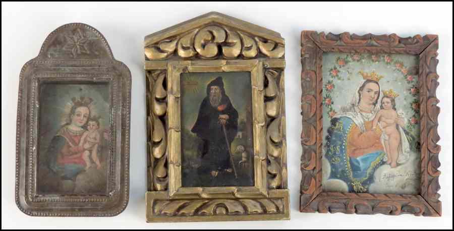 Appraisal: MEXICAN PAINTED TIN RETABLO OF MARY AND SAINTS Together with