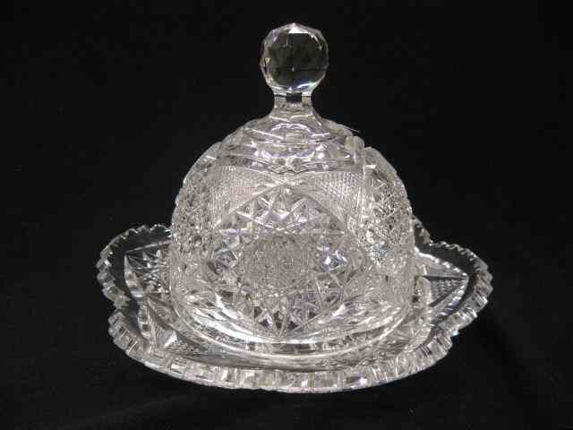 Appraisal: Cut Glass Covered Butter Dish modified star diamond cane designs