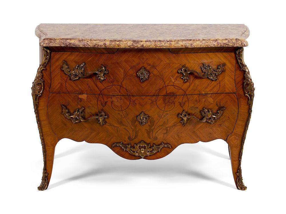 Appraisal: A Louis XV Style Gilt Bronze Mounted Marquetry Commode A