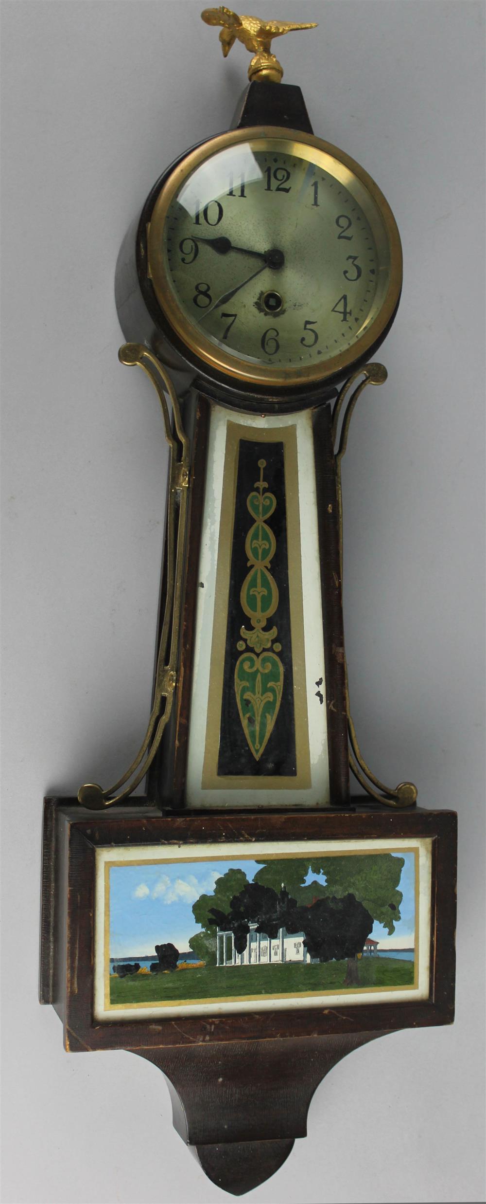 Appraisal: NEW HAVEN BANJO CLOCK DEPICTING MOUNT VERNON surmounted with gilt