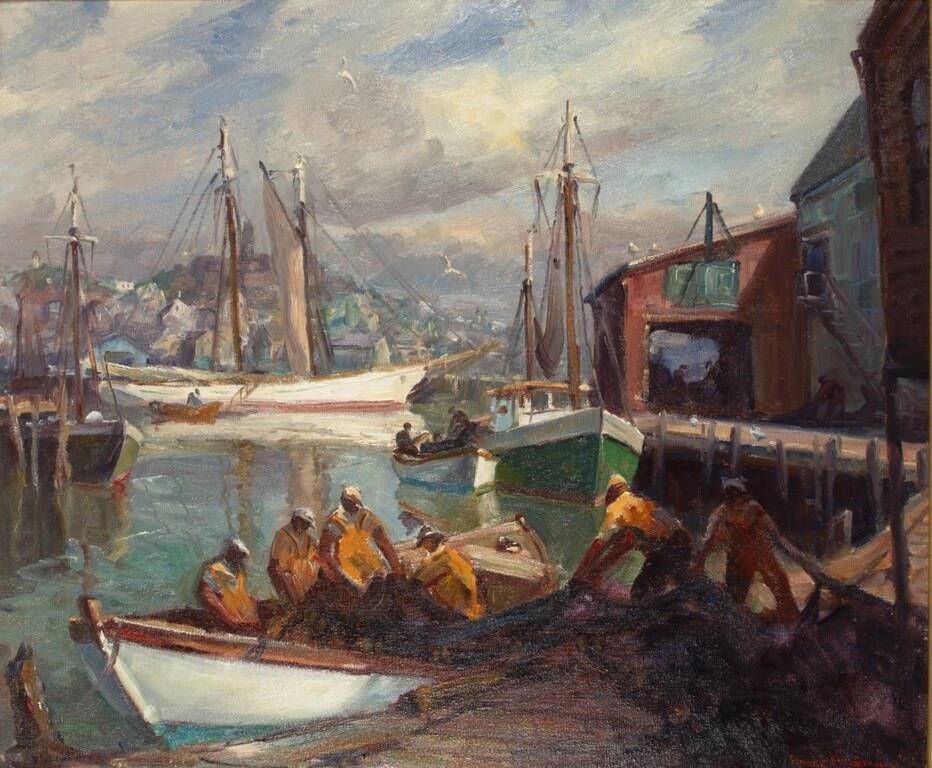 Appraisal: EMILE ALBERT GRUPPE - Unloading the Nets signed Emile A