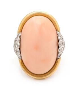 Appraisal: An Karat Yellow Gold Platinum Angel Skin Coral and Diamond