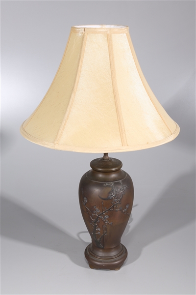 Appraisal: Lamp mounted on Japanese bronze base possibly a vase at