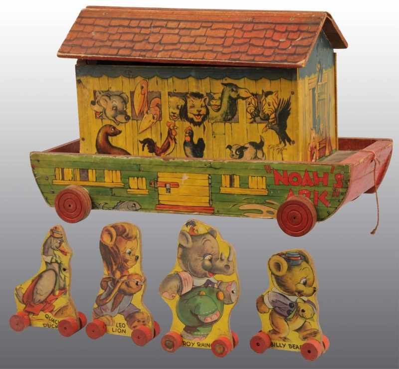 Appraisal: Paper Litho on Wood Noah's Ark Pull Toy Description Includes