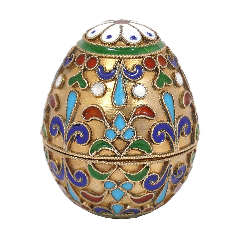 Appraisal: RUSSIAN IMPERIAL MINIATURE SILVER ENAMEL EGGRussian Imperial silver enamel egg