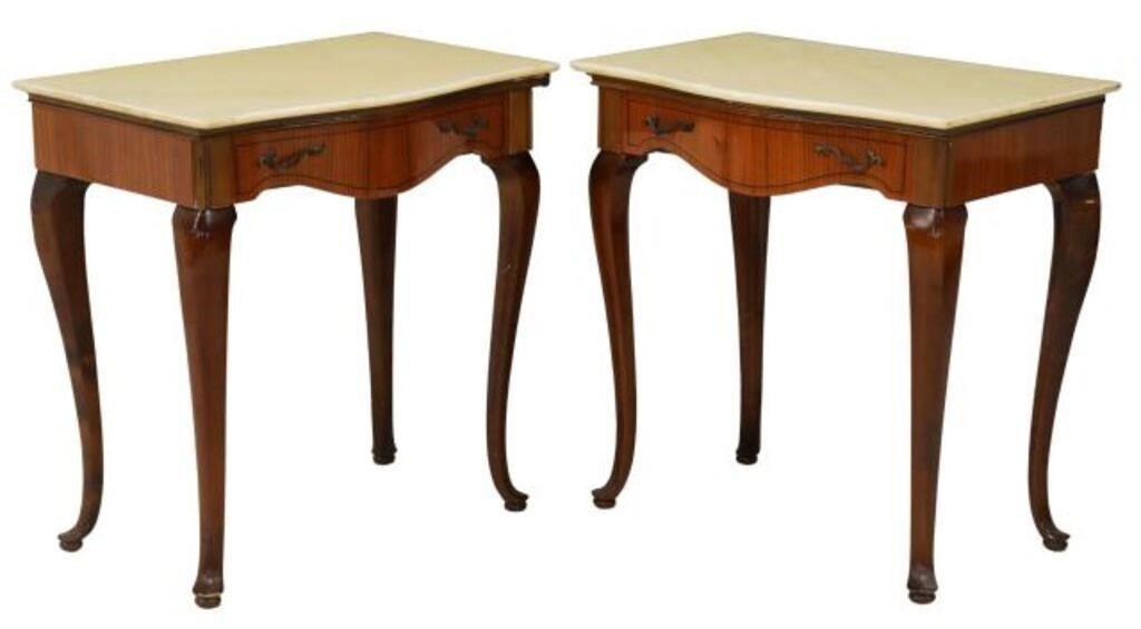 Appraisal: pair Italian mid-century modern stone-top nightstands c s mahogany case