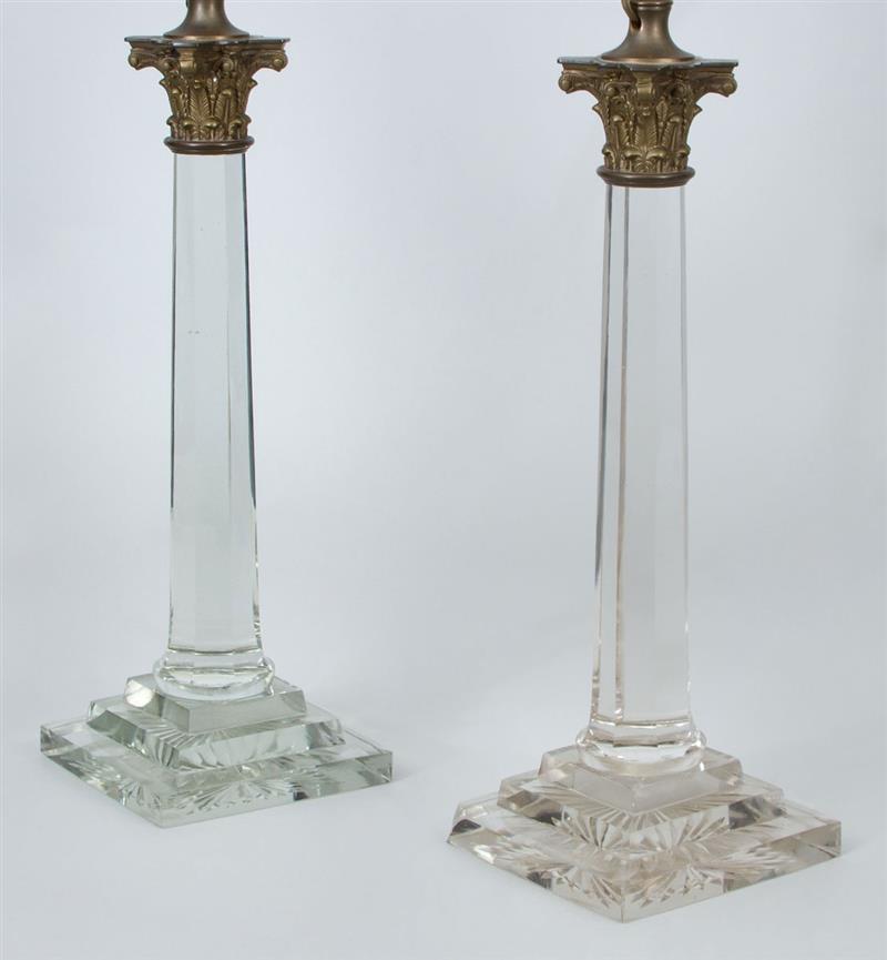 Appraisal: Pair of Brass-Mounted Glass Columnar-Form Table Lamps x x in