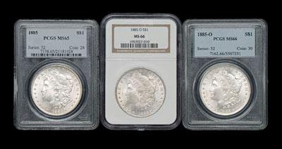 Appraisal: Three Gem BU Morgan silver dollars MS- -O MS- PCGS