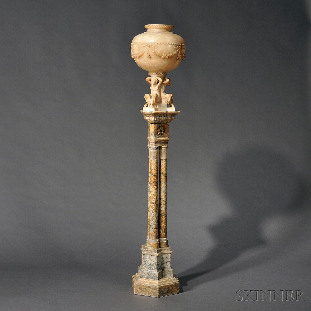 Appraisal: Carved Alabaster Floor Lamp probably Italy early th century with