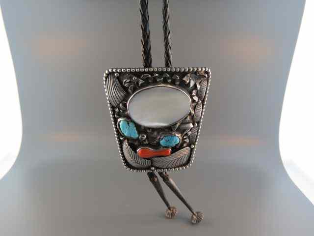 Appraisal: Indian Sterling Bolo turquoise coral abalone '' x ''