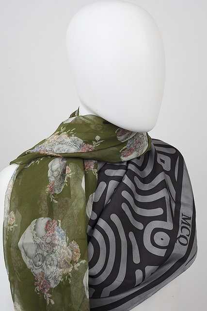 Appraisal: Two Alexander McQueen silk scarves the first a grey and