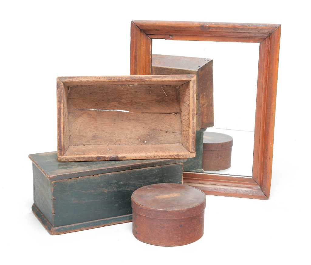 Appraisal: TWO BOXES TRUNK AND MIRROR American th century Pine box