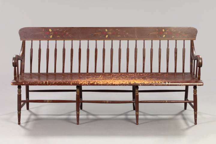 Appraisal: Good Early American Vernacular Polychromed Bench early th century the