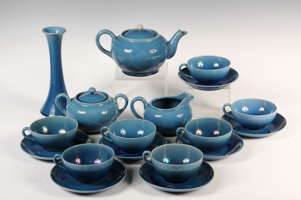 Appraisal: PCS JAPANESE PORCELAIN TEA SET - s Blue Glazed Simple