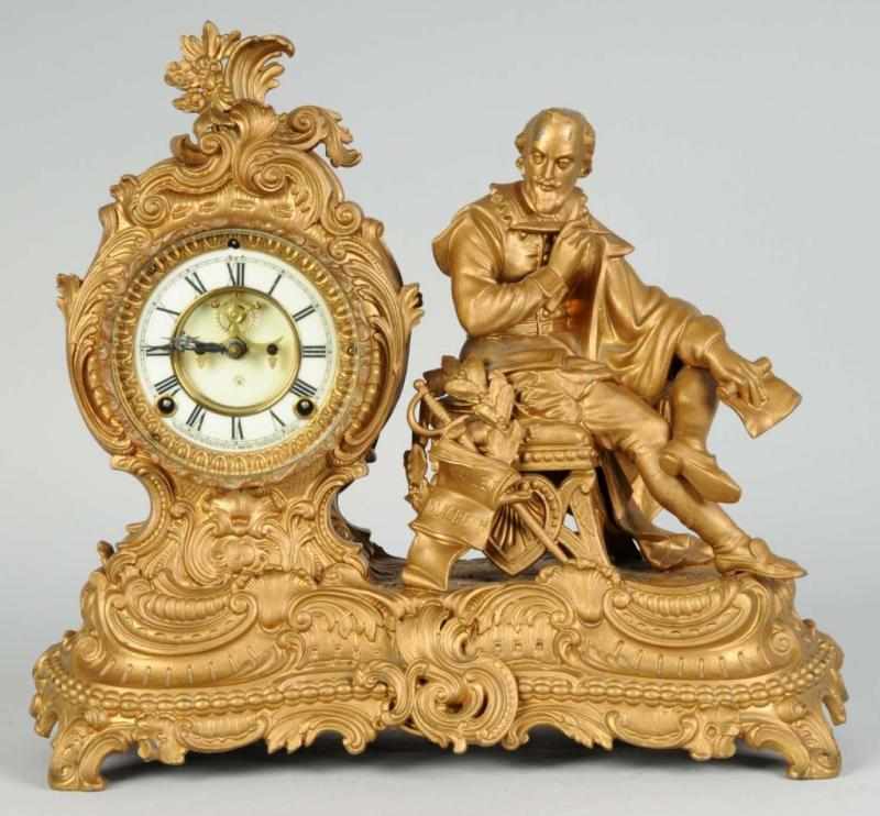 Appraisal: Brass Ansonia Time Strike Macbeth Clock Description Has pendulum Features