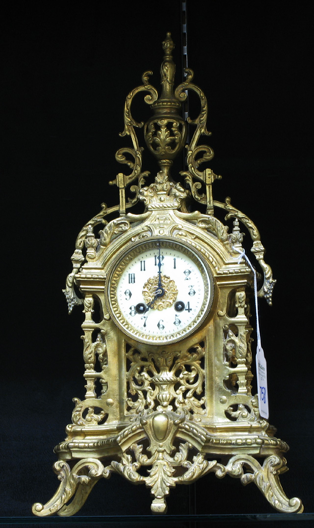 Appraisal: LOUIS XV STYLE GILT-METAL MANTEL CLOCK A D Mougin Paris