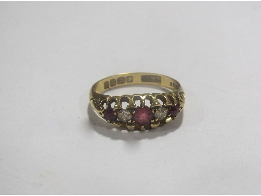 Appraisal: Victorian ct gold ruby and diamond five stone ring