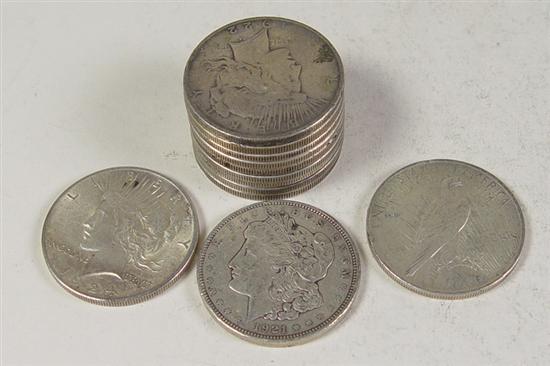 Appraisal: Twelve Silver Dollars -D Morgan Dollar VF plus Peace Dollars